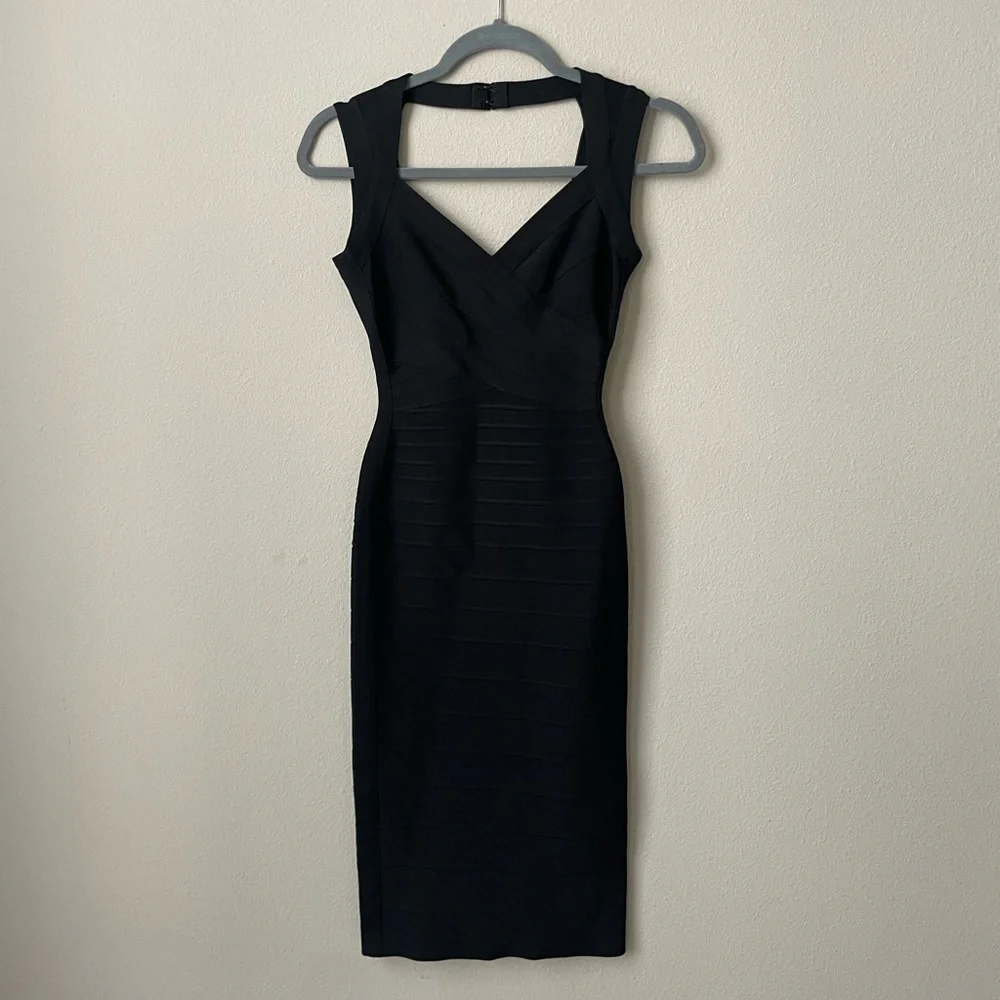 Authentic Herve Leger Black Bodycon Dress XS - Picture 2 of 6